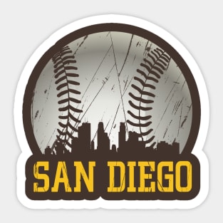 Distressed San Diego Downtown Skyline Vintage Baseball Sticker